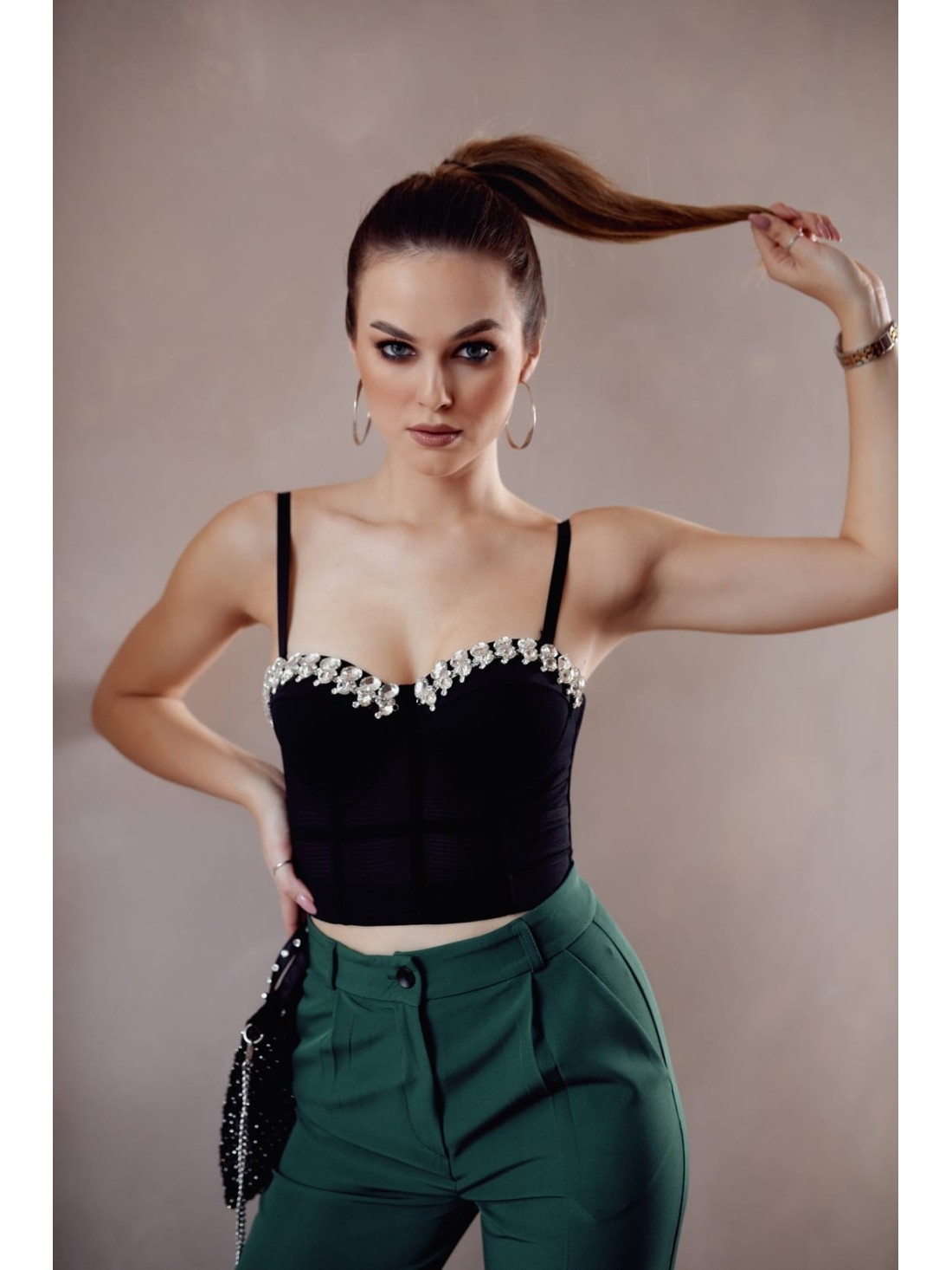 Black corset with zircons on the neckline 001037 - Online store - Boutique